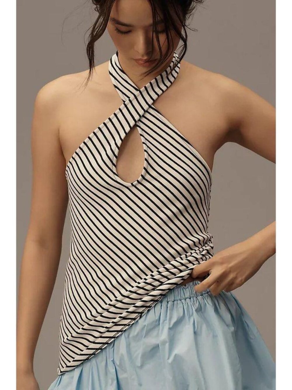 Black and white striped halter top